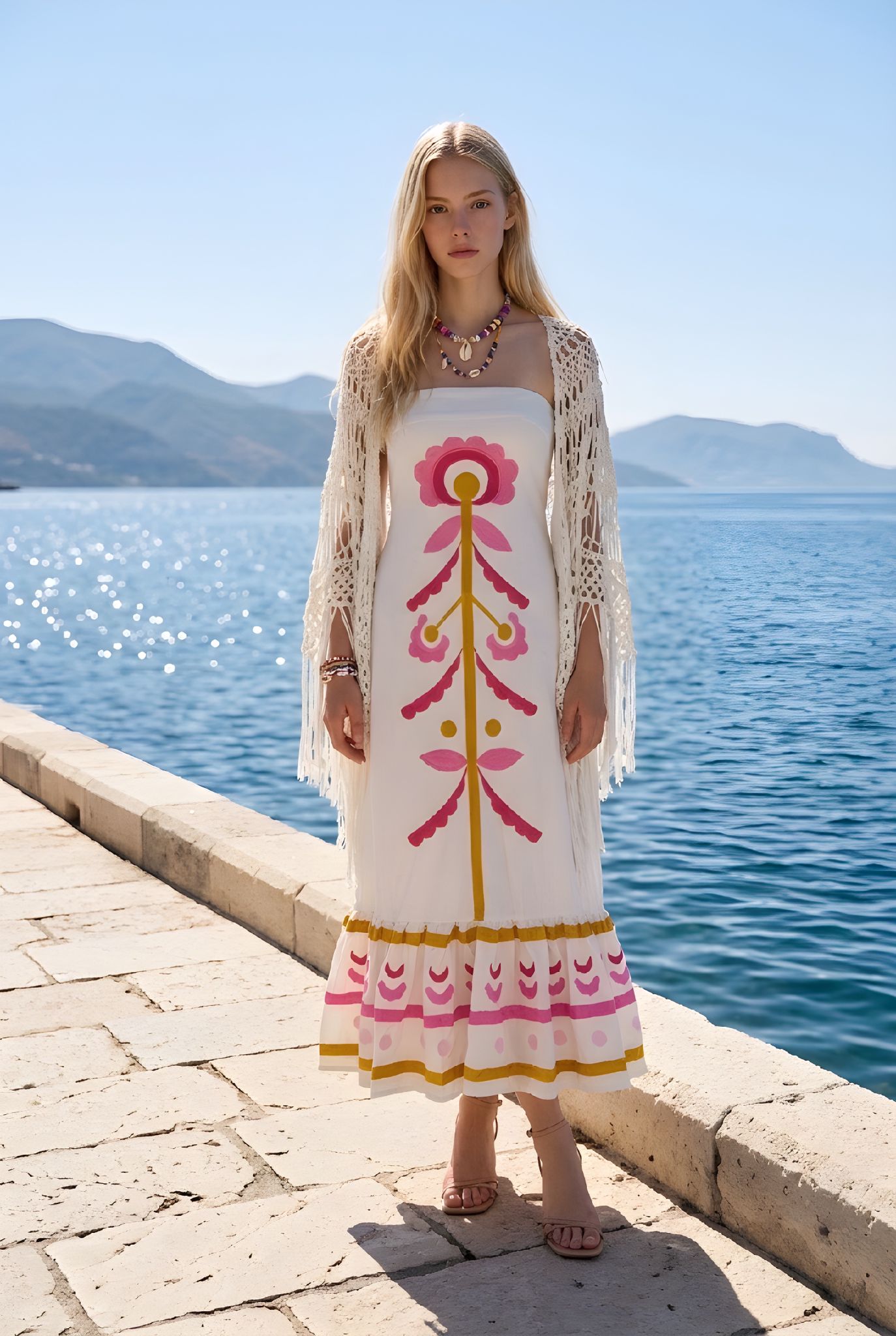 Vestido Canea Blanco/Rosa