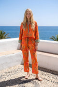 Set Naranja Flores Verdes