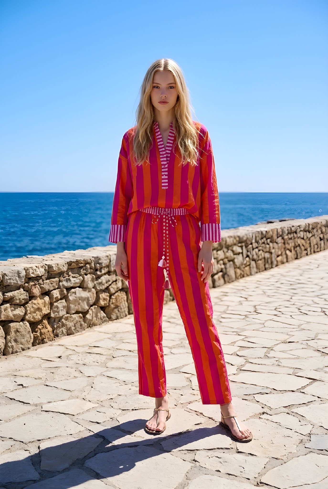 Set Rayas Naranja / Fucsia