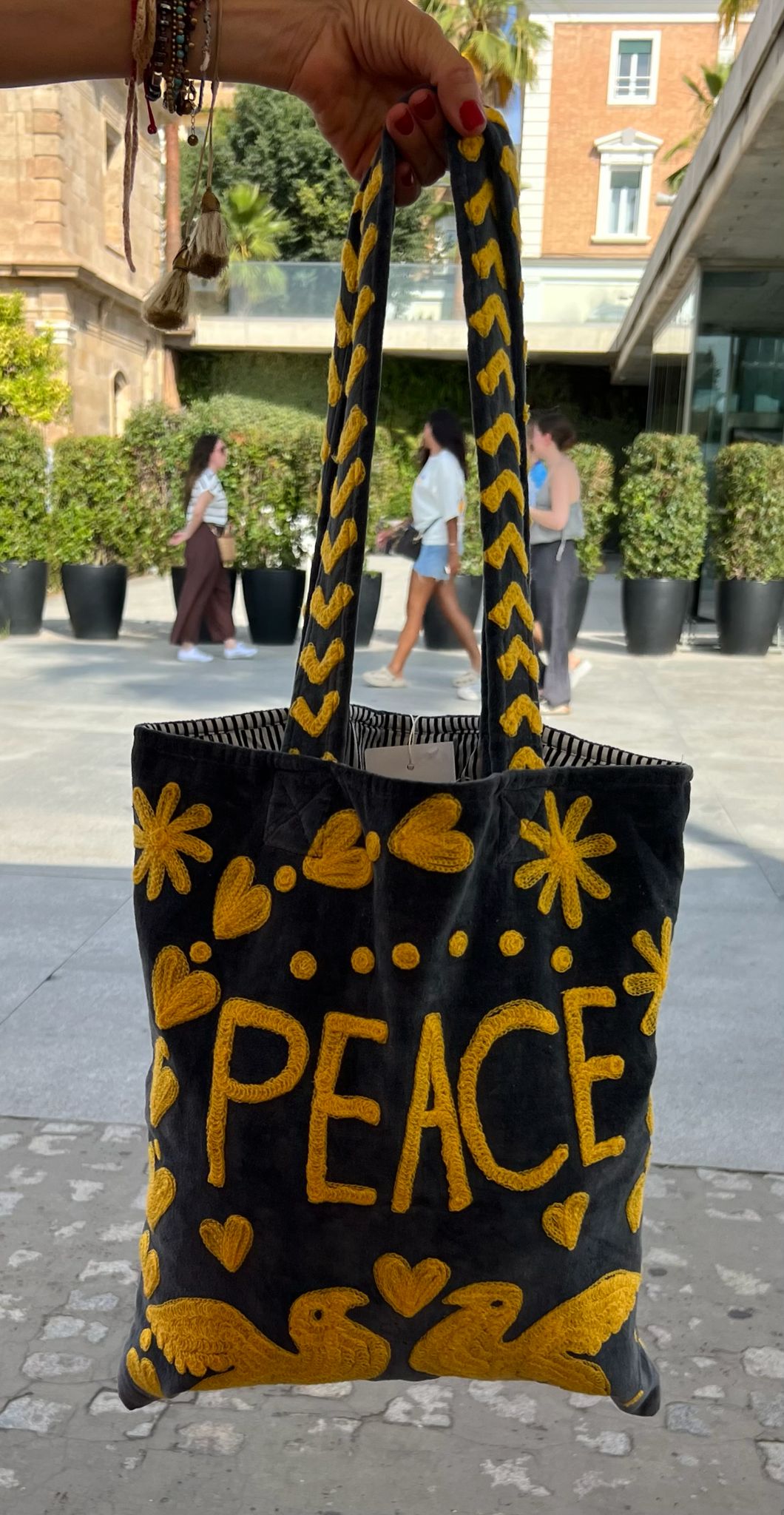 Bolso Peace-Love  Mediano Azul/Dorado
