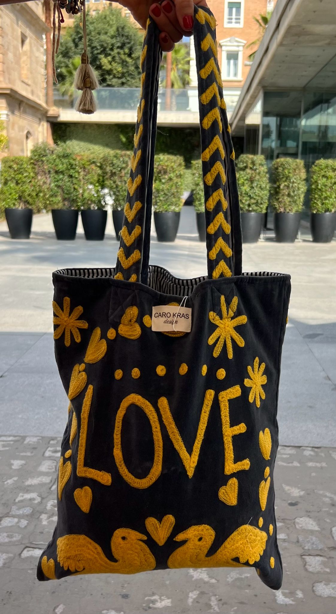 Bolso Peace-Love  Mediano Azul/Dorado
