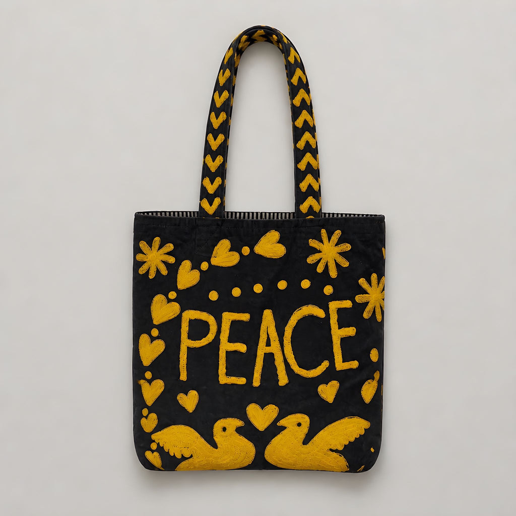 Bolso Peace-Love  Mediano Azul/Dorado