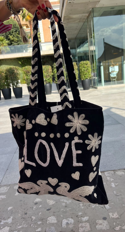 Bolso Peace-Love  Mediano Azul Marino/Blanco