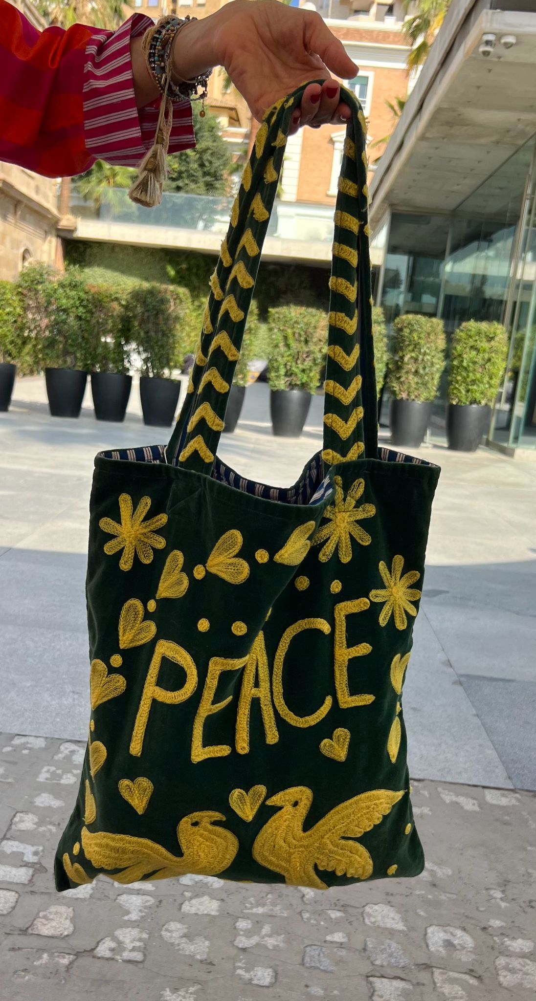 Bolso Peace-Love  Mediano Verde/Amarillo
