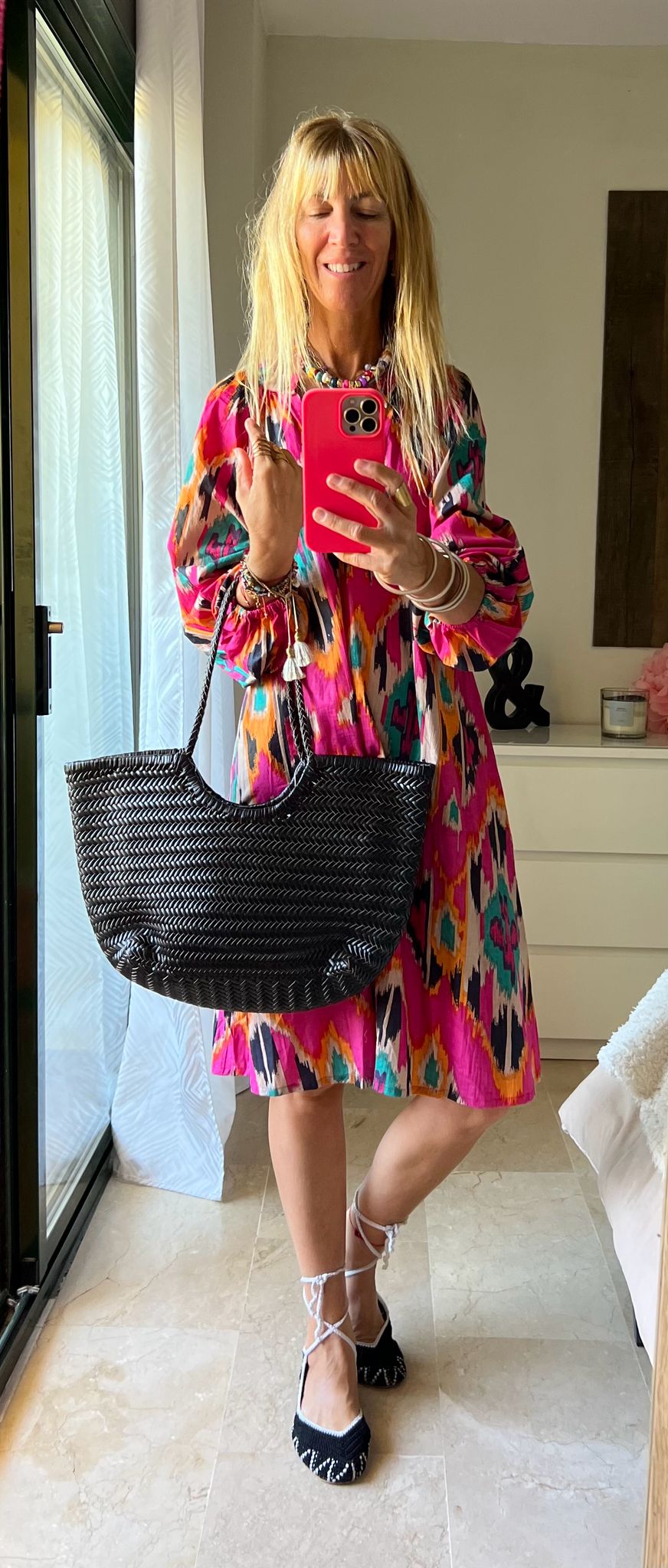 Vestido Bizancio Fucsia Multicolor Geométrico