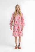 Vestido Bizancio Rosa con Flores Naranja