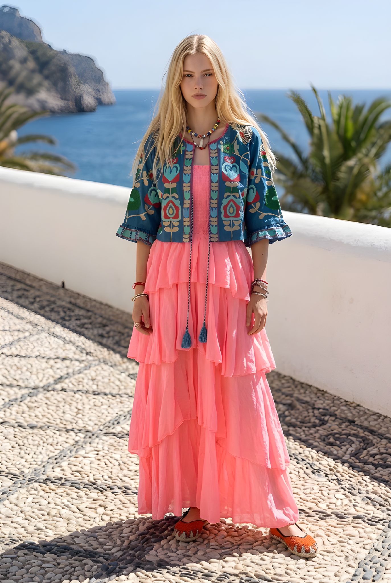 Chaqueta Corta Tripoli Azul Flores