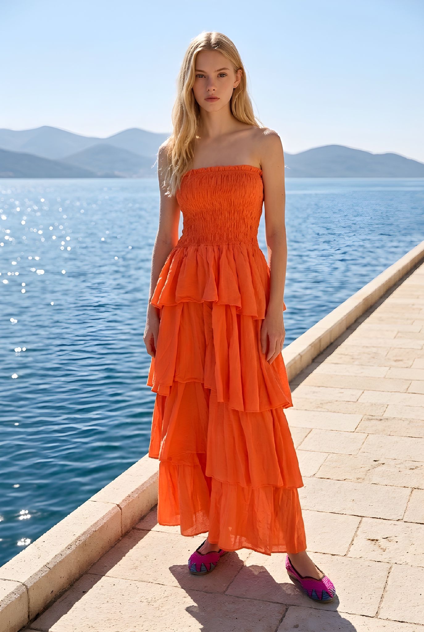 Vestido Volados Naranja