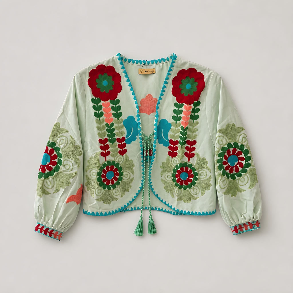 Chaqueta Corta Tripoli Verde Agua Flor Estrella