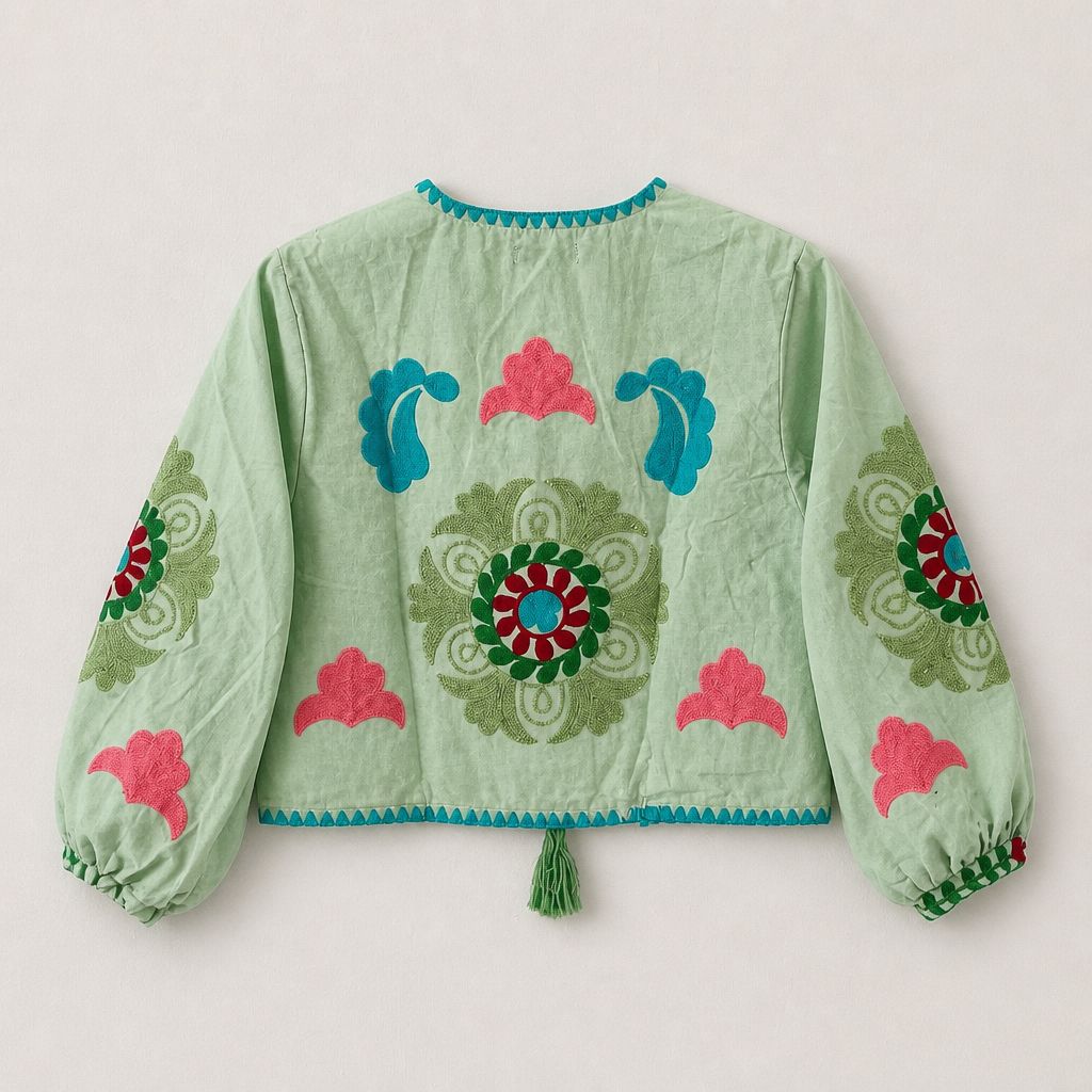 Chaqueta Corta Tripoli Verde Agua Flor Estrella