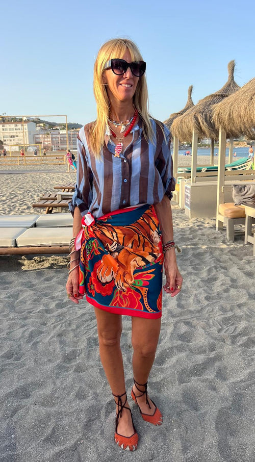 Camisa Rayas Azul / Tostado