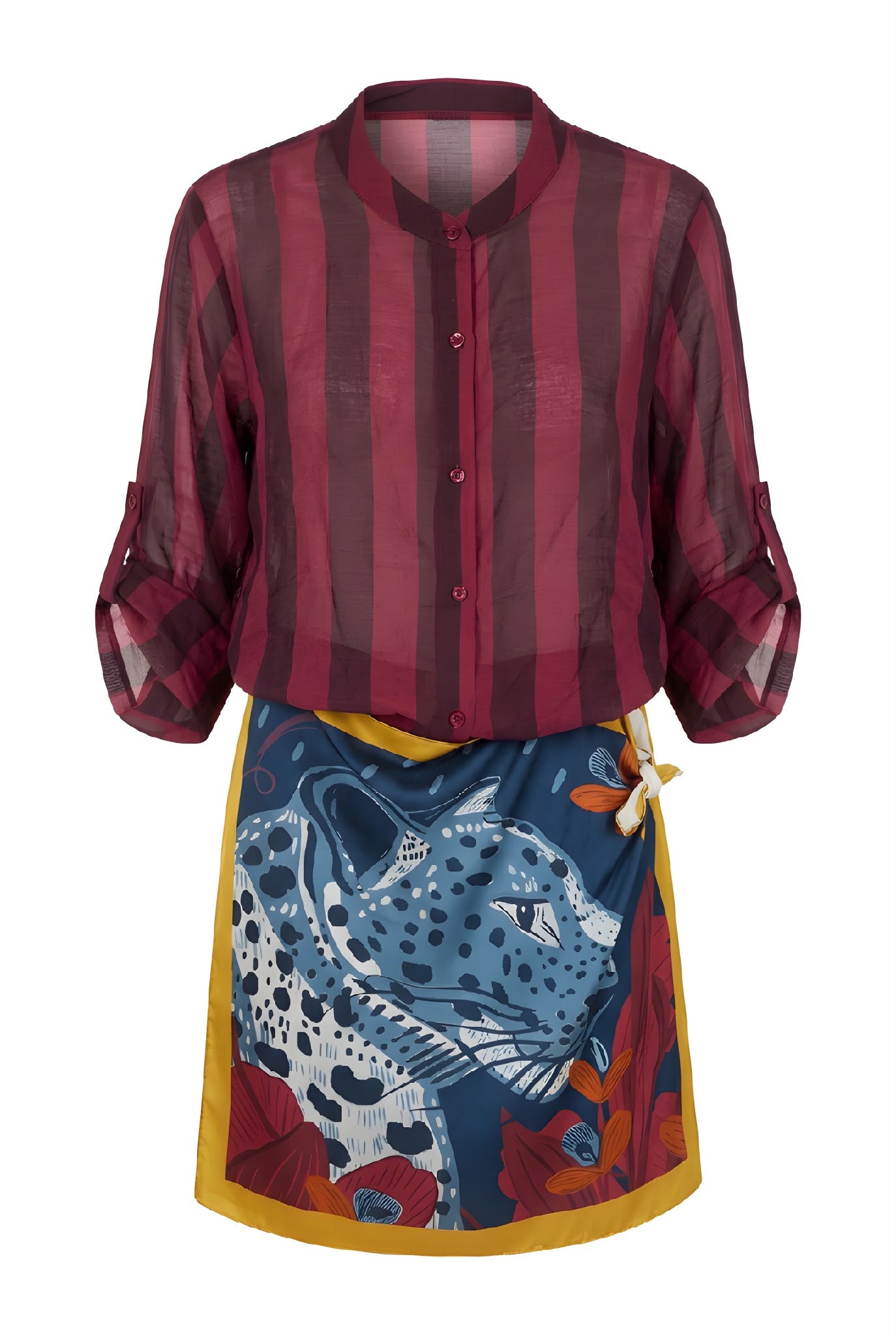 Falda Corta Tigre Azul Borde Ocre