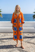 Vestido Largo Flor  Naranja