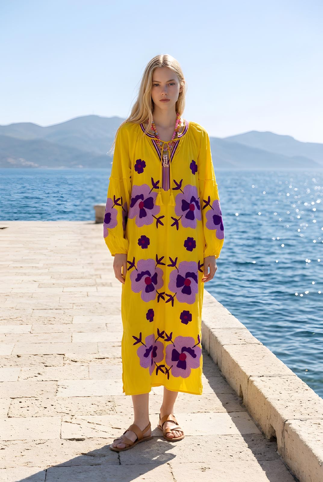 Vestido Largo Flor Amarillo