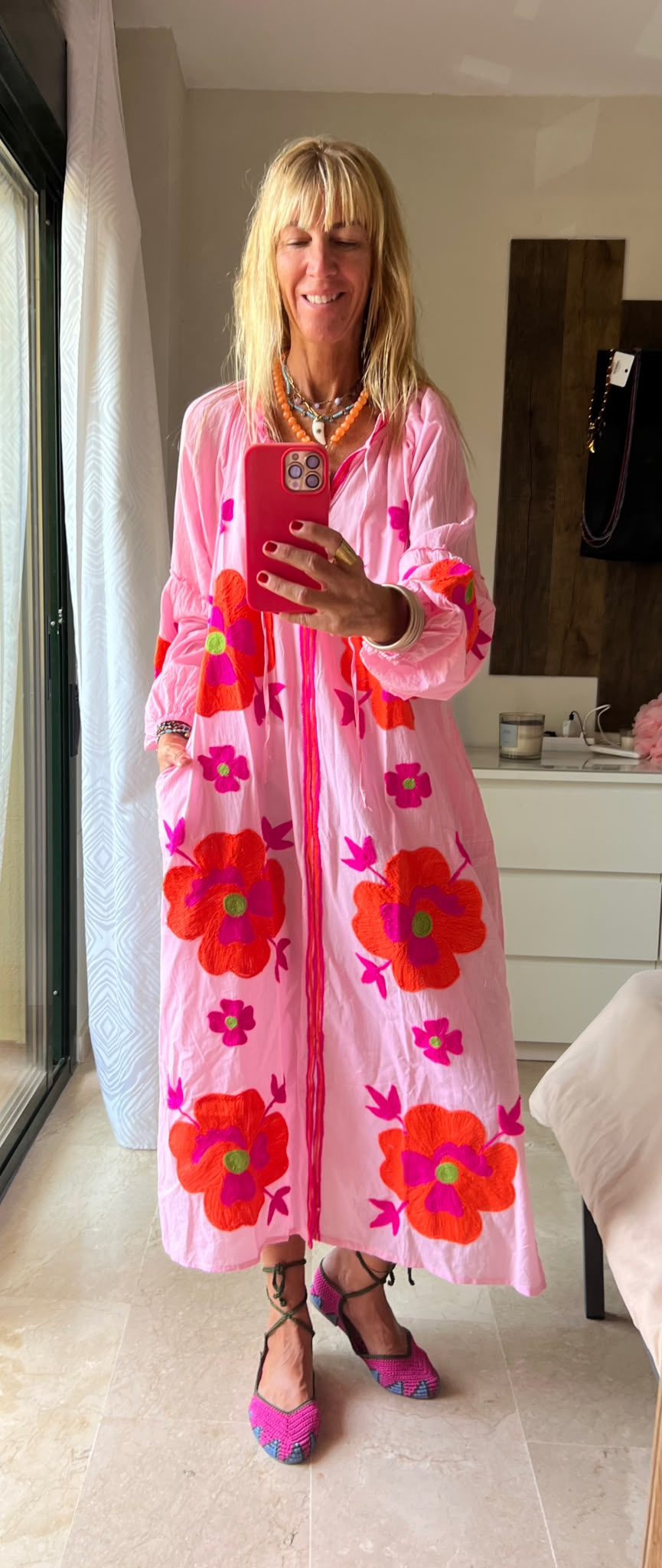 Vestido Largo Flor Rosado