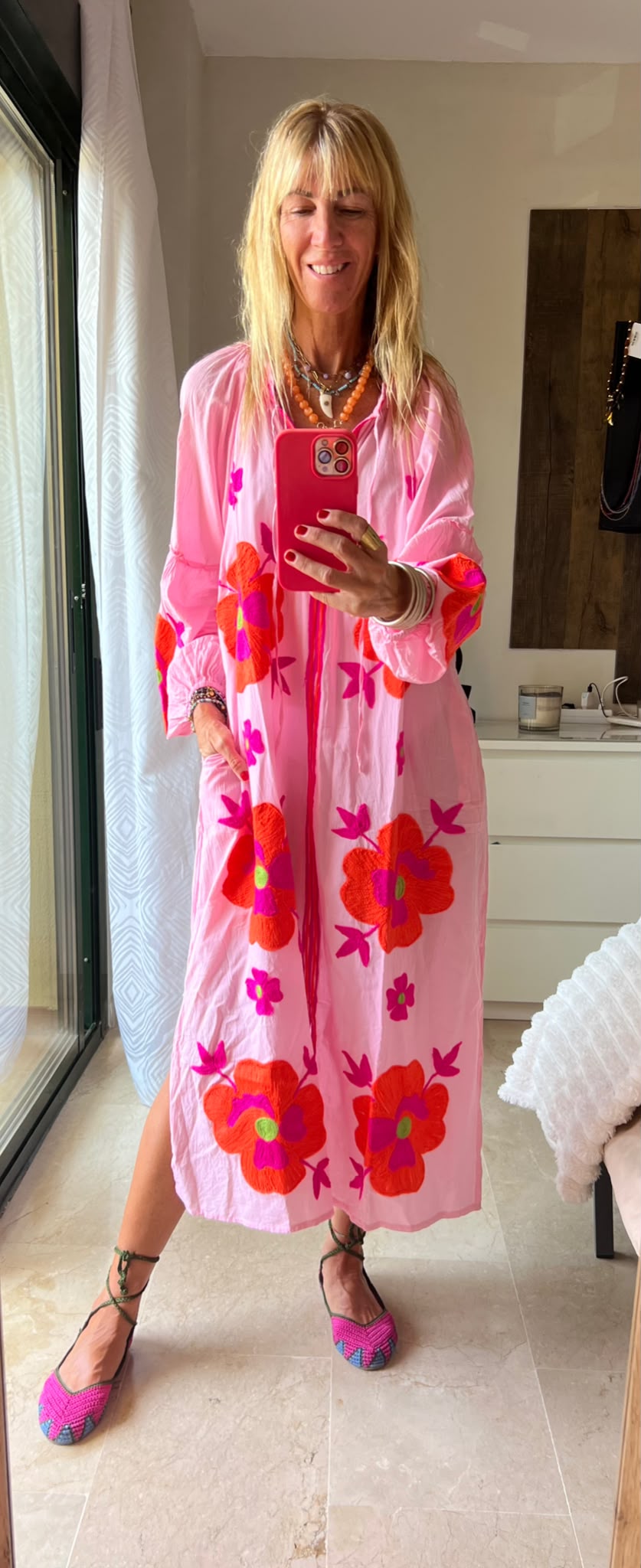 Vestido Largo Flor Rosado