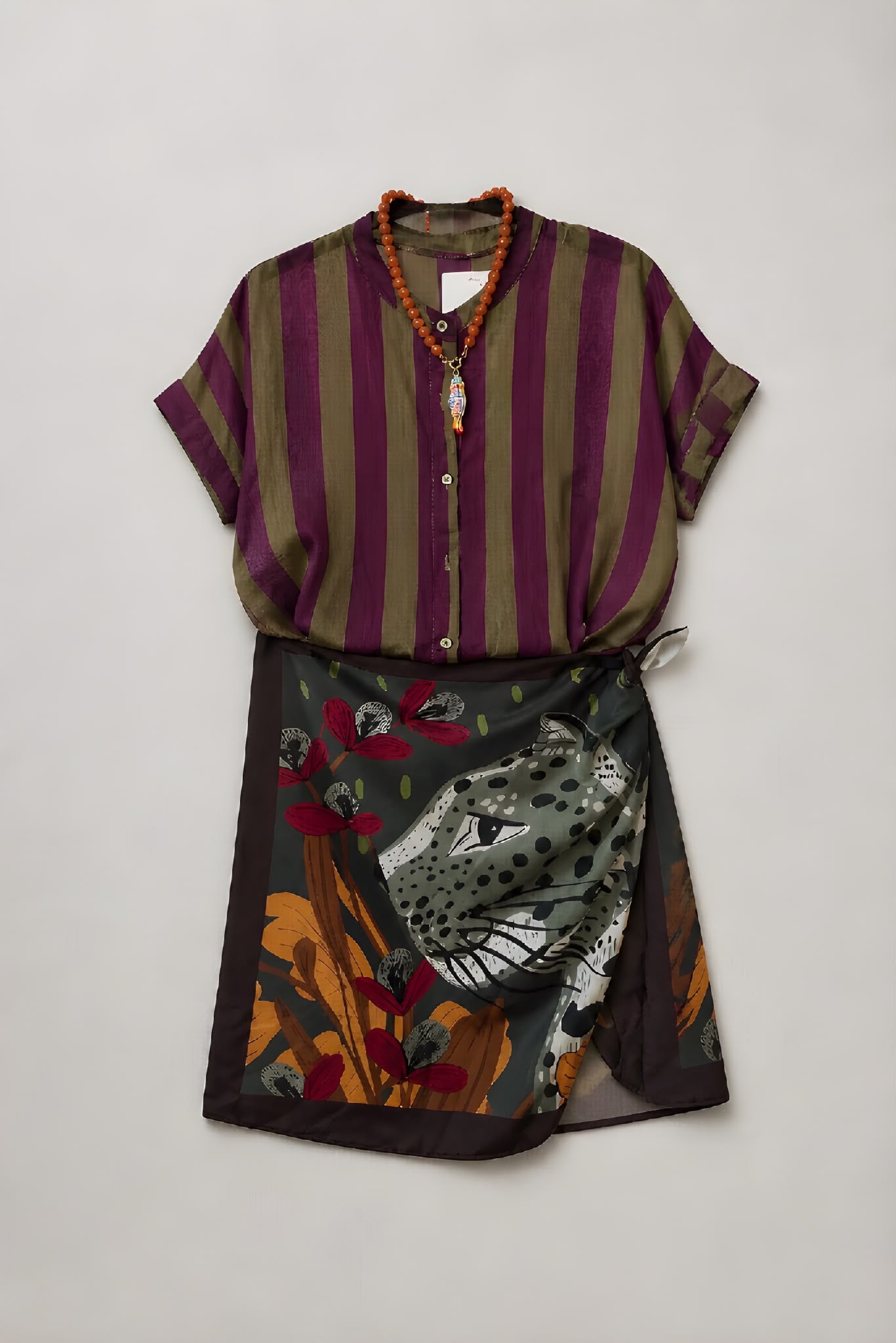 Camisa Rayas Violeta / Verde Seco