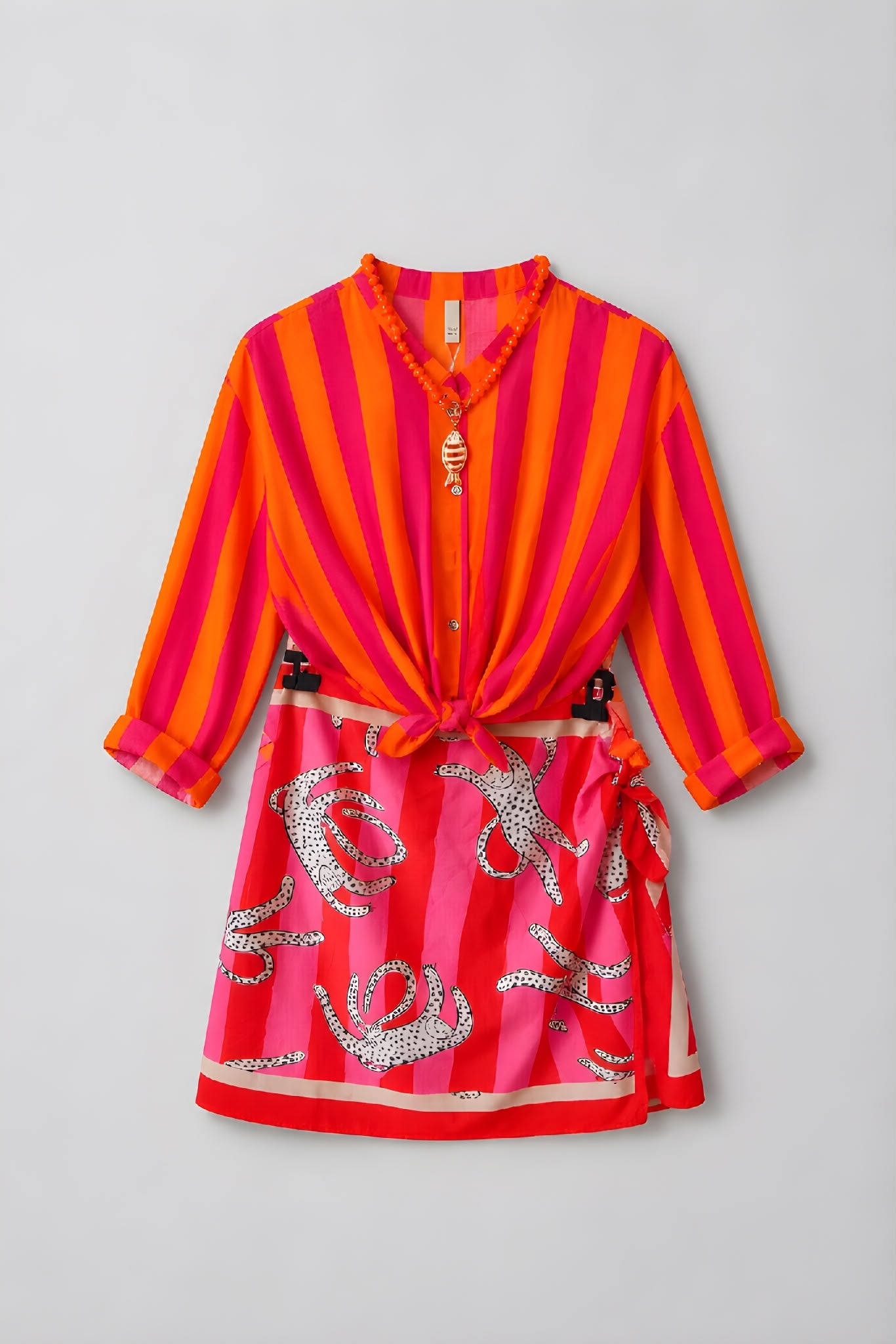 Camisa Rayas Naranja / Fucsia