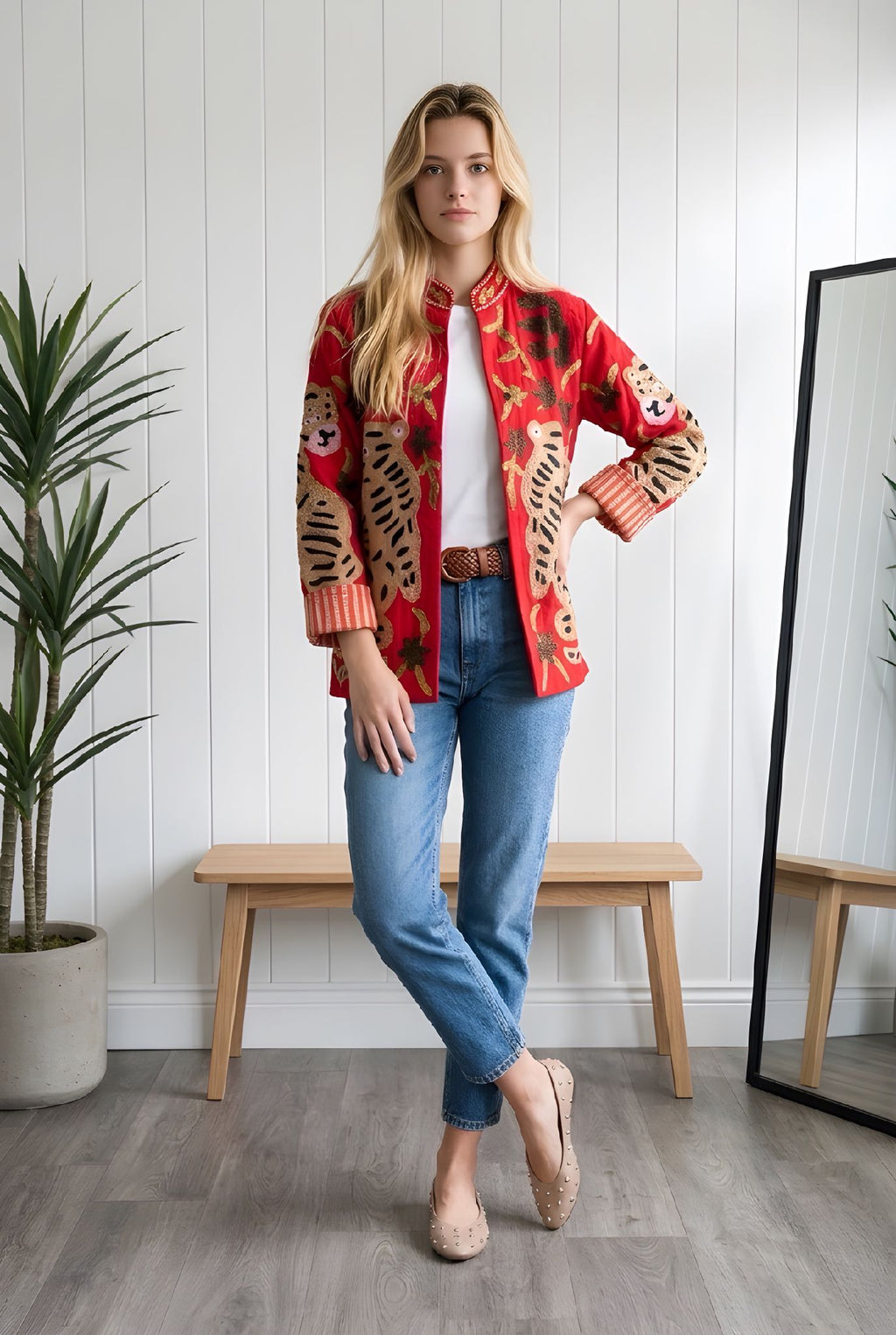 Chaqueta Tigre Flor Rojo