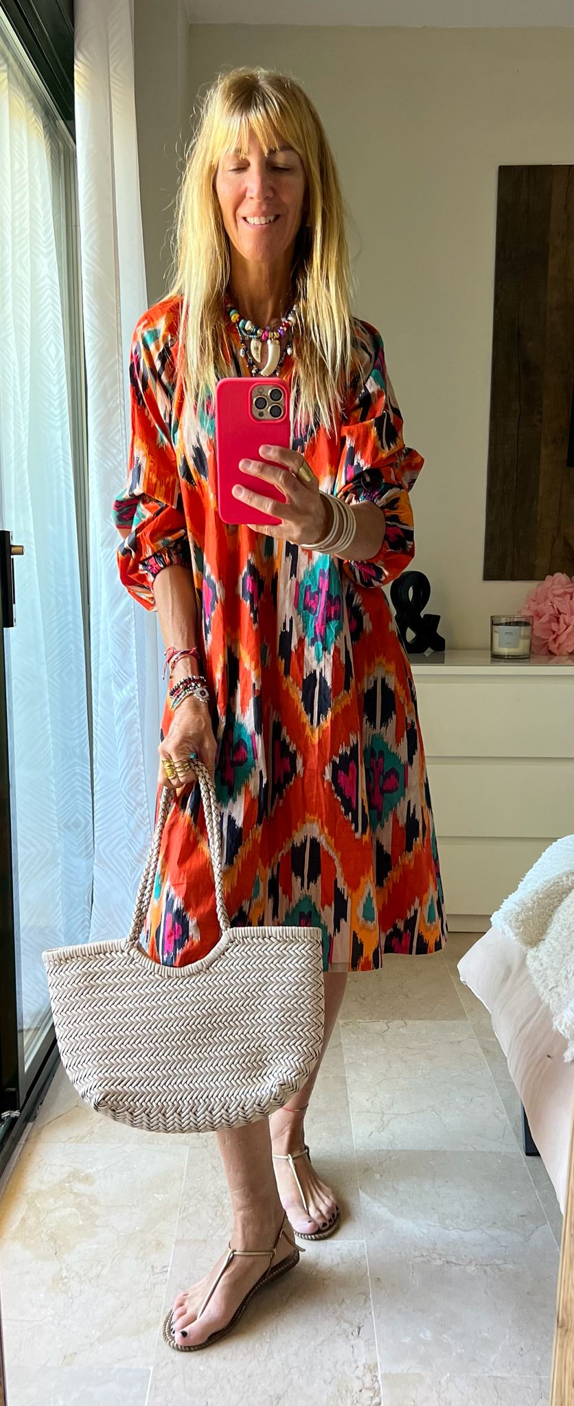 Vestido Bizancio Fucsia Multicolor Geométrico