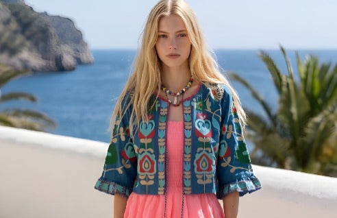 Chaqueta Corta Tripoli Azul Flores