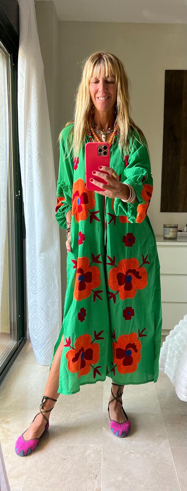 Vestido Largo Flor  Verde