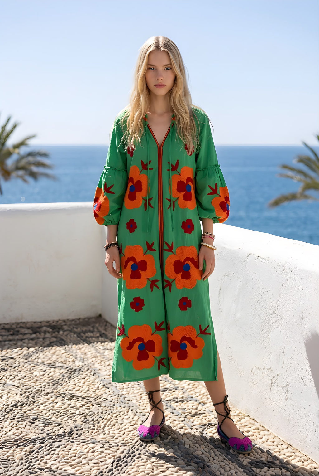 Vestido Largo Flor  Verde