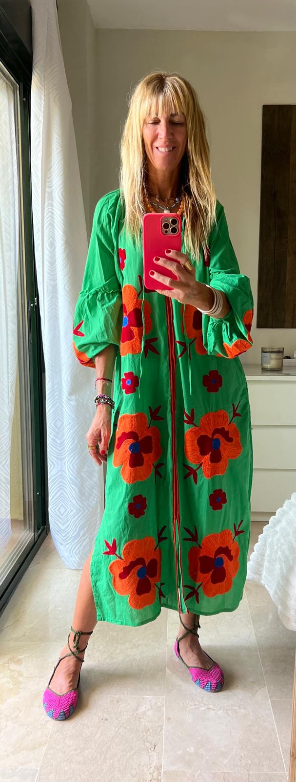 Vestido Largo Flor  Verde