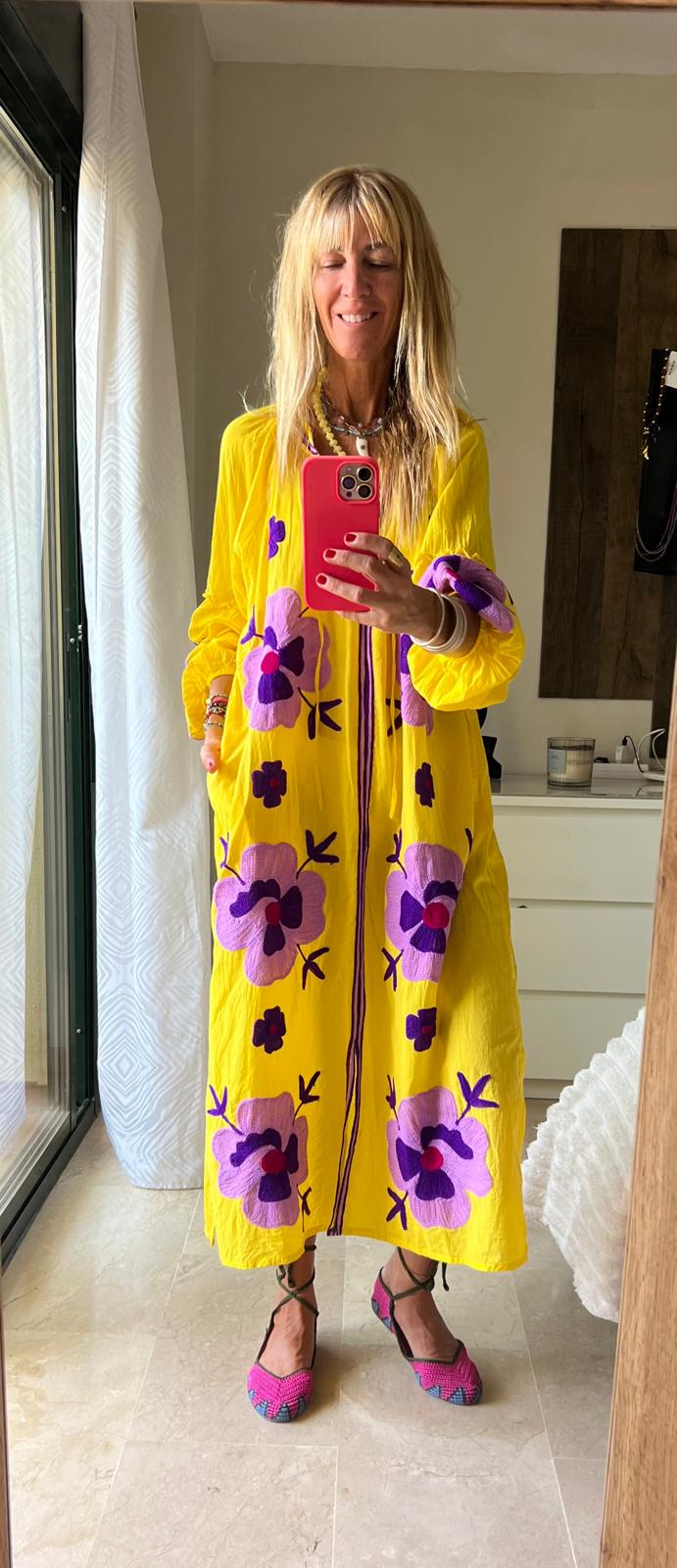 Vestido Largo Flor Amarillo