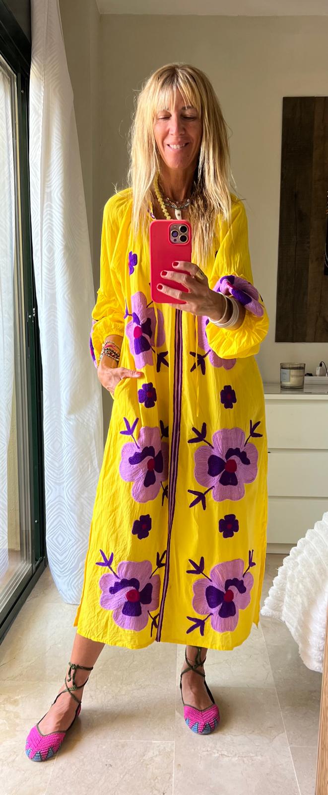 Vestido Largo Flor Amarillo