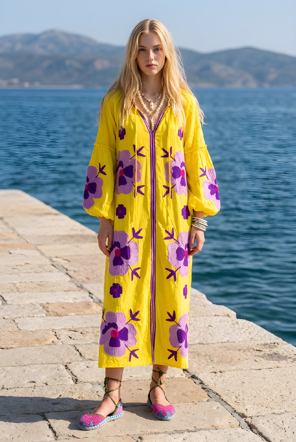 Vestido Largo Flor Amarillo