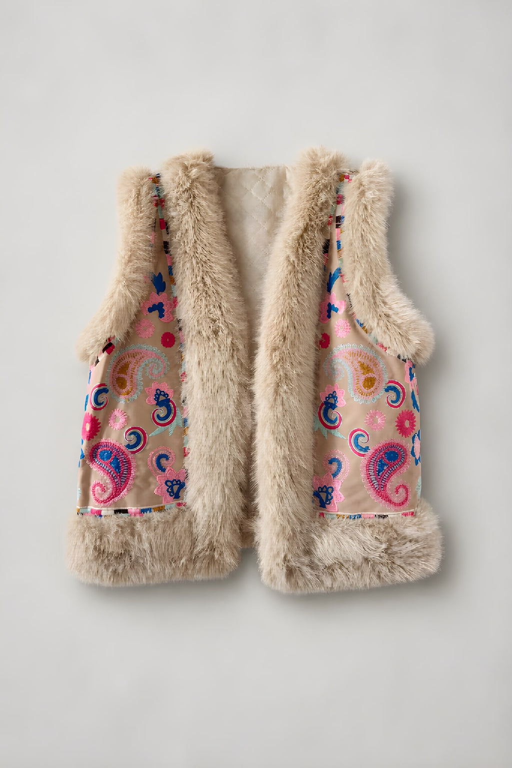 Chaleco Bordado Rosa Claro Piel Beige