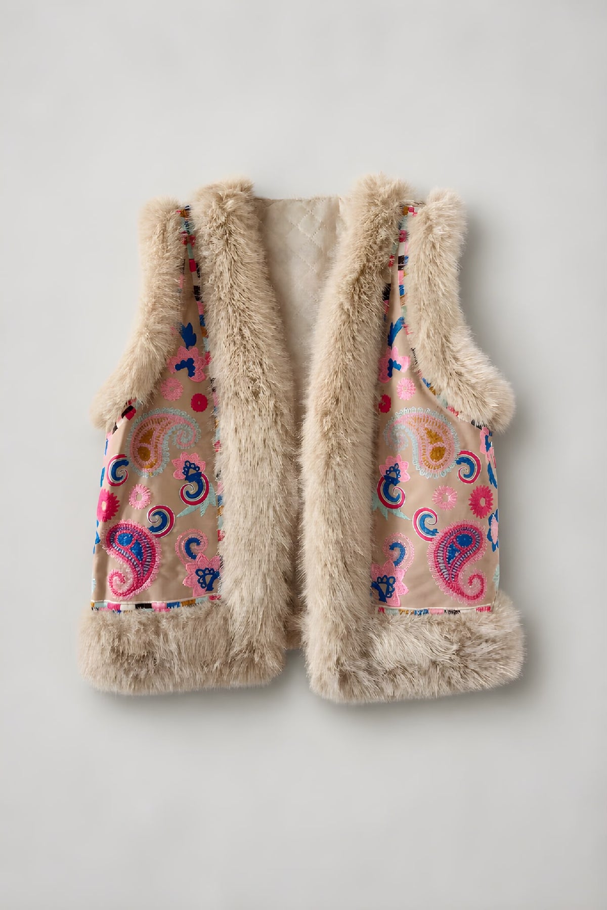 Chaleco Bordado Rosa Claro Piel Beige