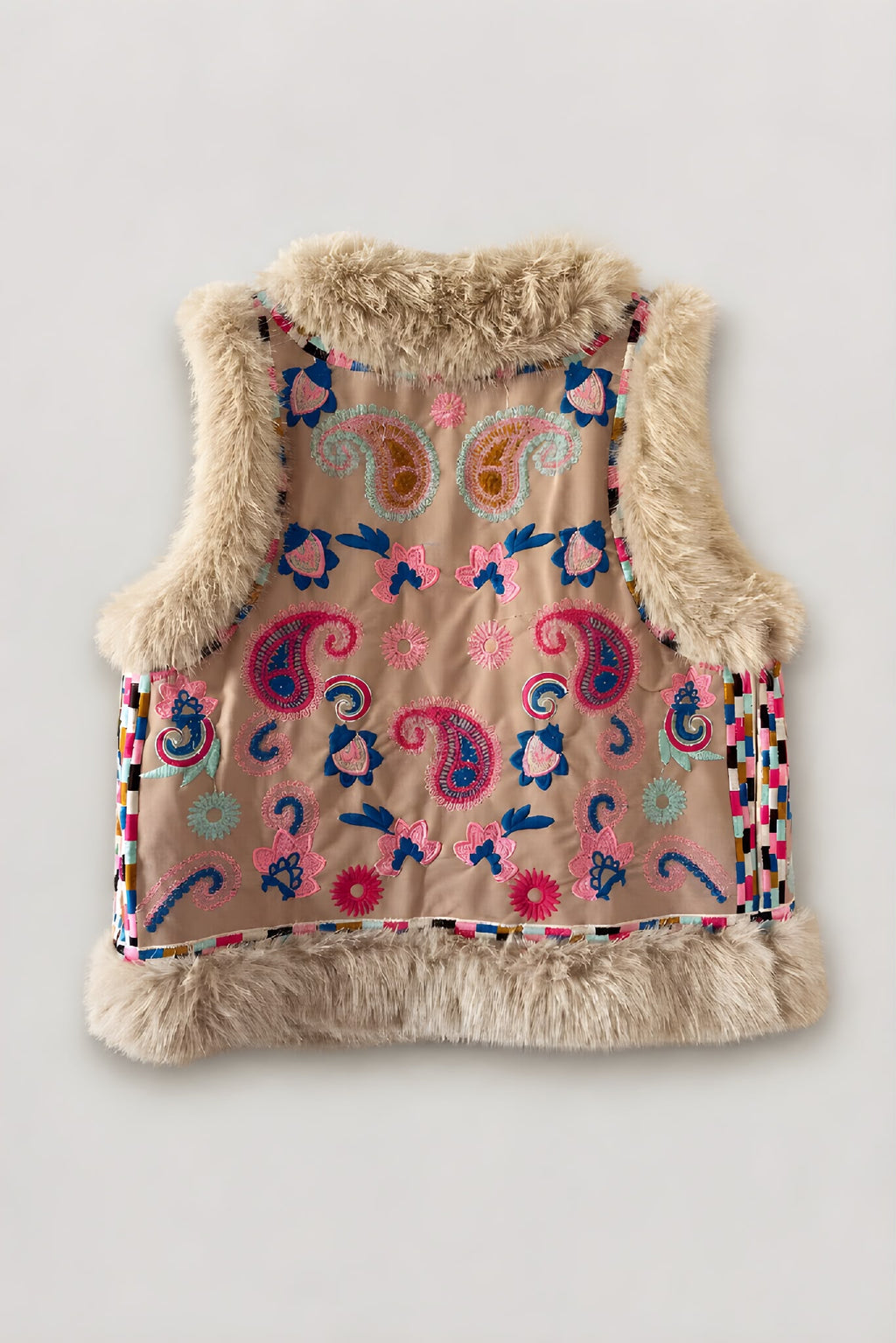 Chaleco Bordado Rosa Claro Piel Beige