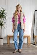 Chaleco Bordado Rosa Claro Piel Beige